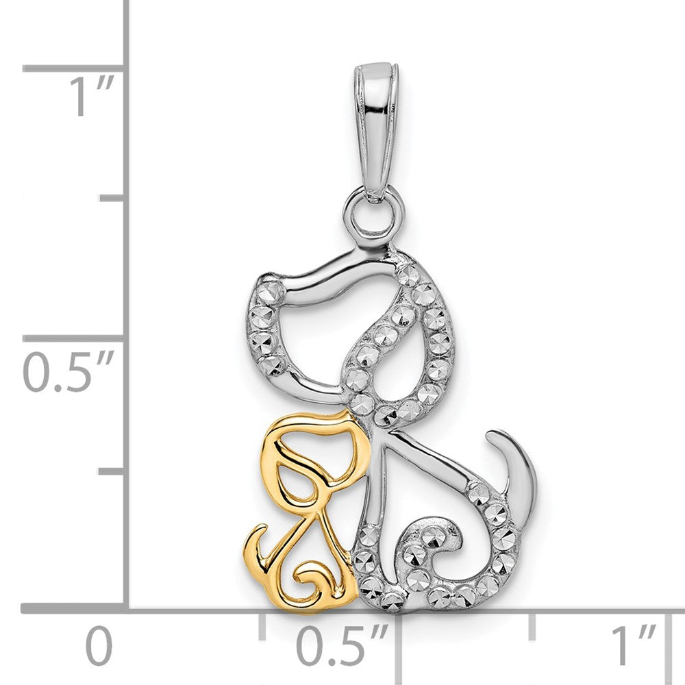 14k Yellow & Rhodium 14.5 mm  Diamond-cut Dog and Puppy Pendant (1.42 grams)