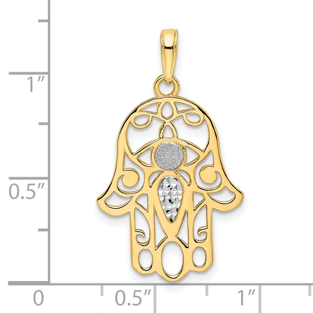 14k Yellow & Rhodium 17.94 mm  D/C Evil Eye Hamsa Pendant (2.35 grams)