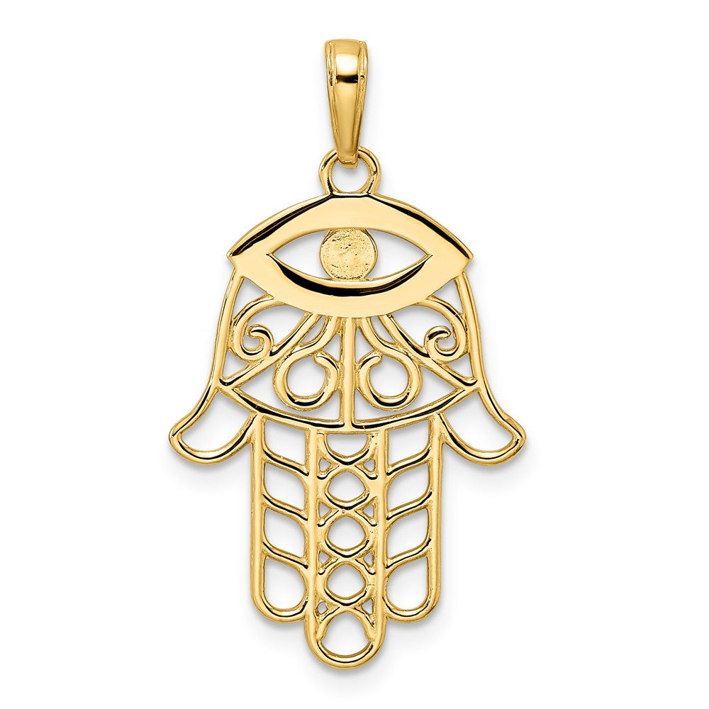 14k Yellow & Rhodium 18.95 mm  D/C Evil Eye Hamsa Pendant (1.95 grams)