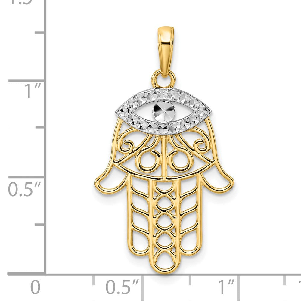 14k Yellow & Rhodium 18.95 mm  D/C Evil Eye Hamsa Pendant (1.95 grams)