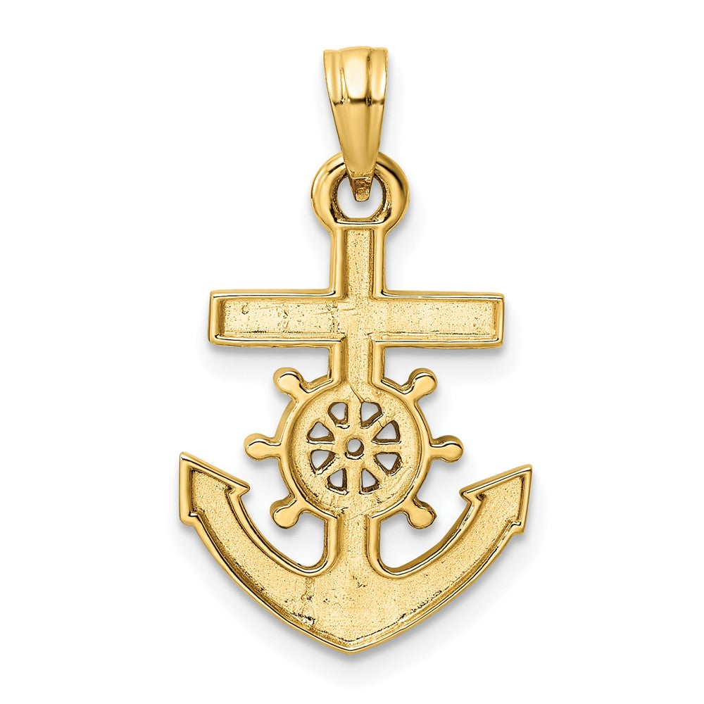 14k Yellow & Rhodium 14 mm  D/C Anchor and Ship's Wheel Pendant (1.71 grams)