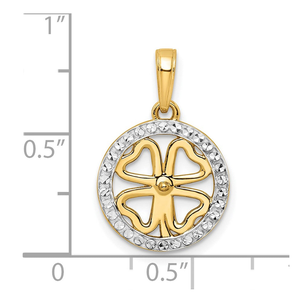 14k Yellow & Rhodium 28.82 mm  Diamond-cut Four-leaf Clover Pendant (1.47 grams)
