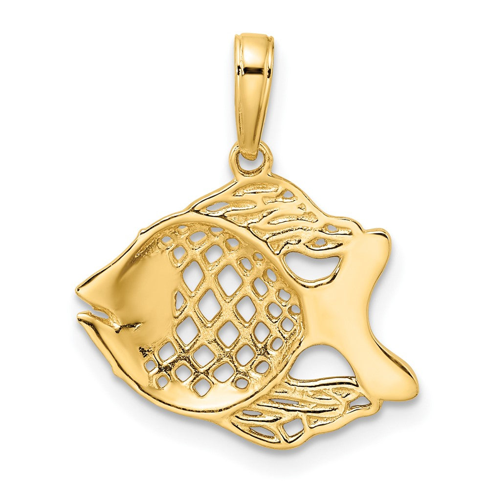 14k Yellow & Rhodium 18 mm  D/C Fish Pendant (1.55 grams)