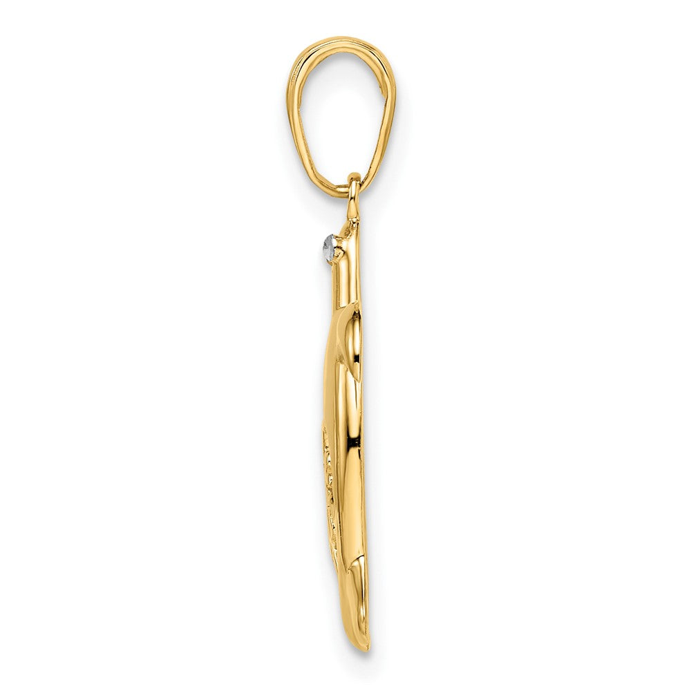 14k Yellow & Rhodium 18 mm  Diamond-cut Floral Turtle Pendant (1.65 grams)