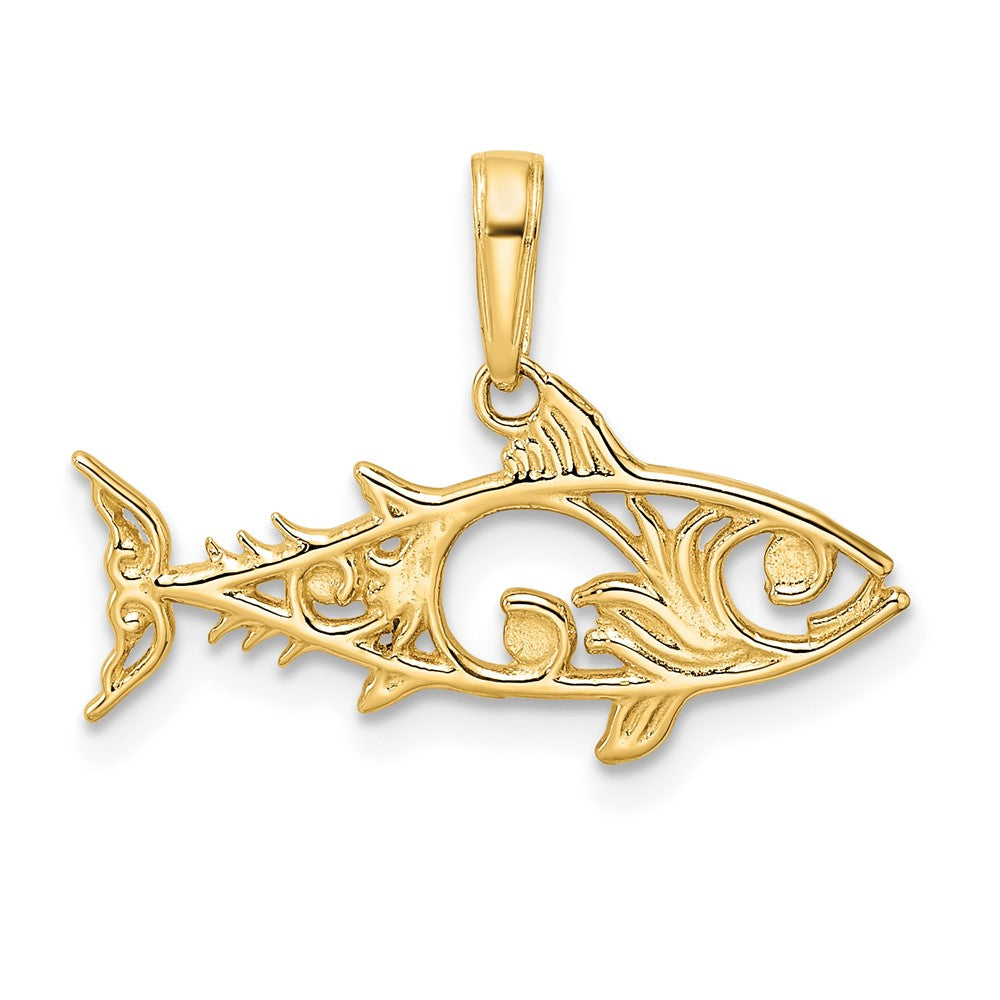 14k Yellow & Rhodium 23 mm  D/C Fish Pendant (1.29 grams)