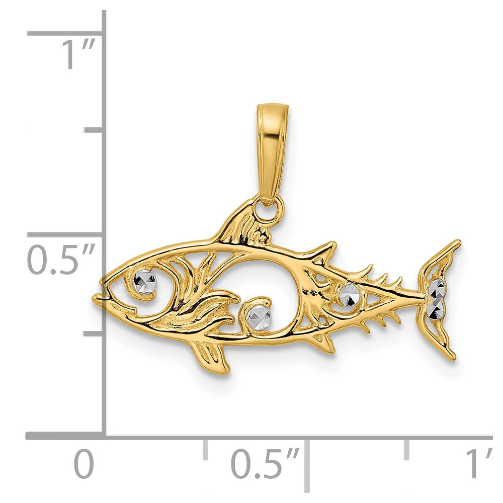 14k Yellow & Rhodium 23 mm  D/C Fish Pendant (1.29 grams)