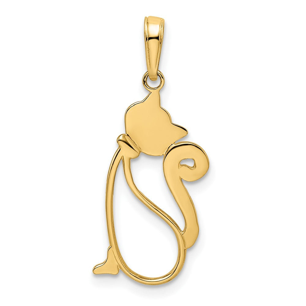 14k Yellow & Rhodium 12.5 mm  Diamond-cut Cat Pendant (1.4 grams)