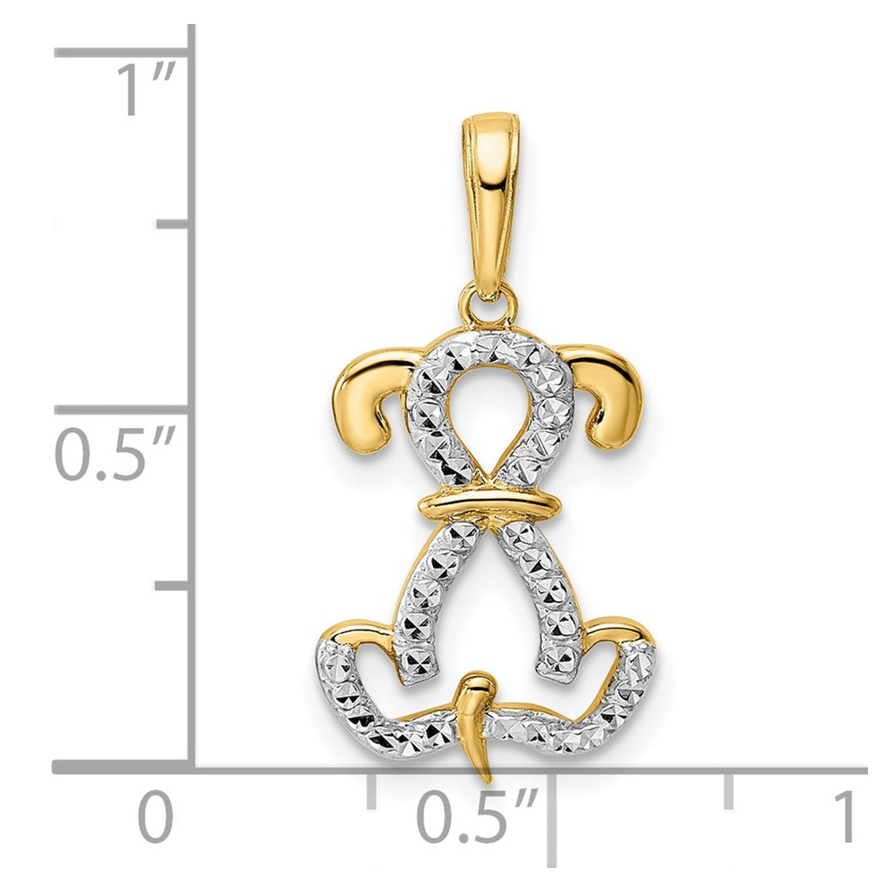 14k Yellow & Rhodium 12.5 mm  Diamond-cut Sitting Puppy Pendant (1.58 grams)