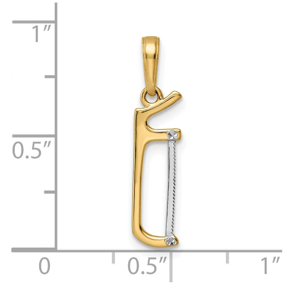 14k Yellow & Rhodium 5 mm  D/C Hacksaw Pendant (0.66 grams)