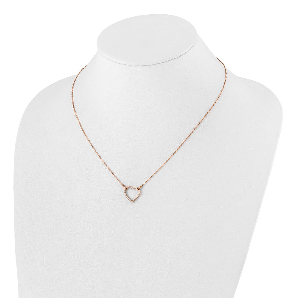 14k Rose Gold Polished 1/5 carat Diamond Heart 18 inch Necklace (0.94 grams)