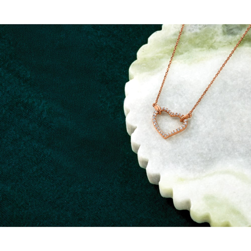 14k Rose Gold Polished 1/5 carat Diamond Heart 18 inch Necklace (0.94 grams)