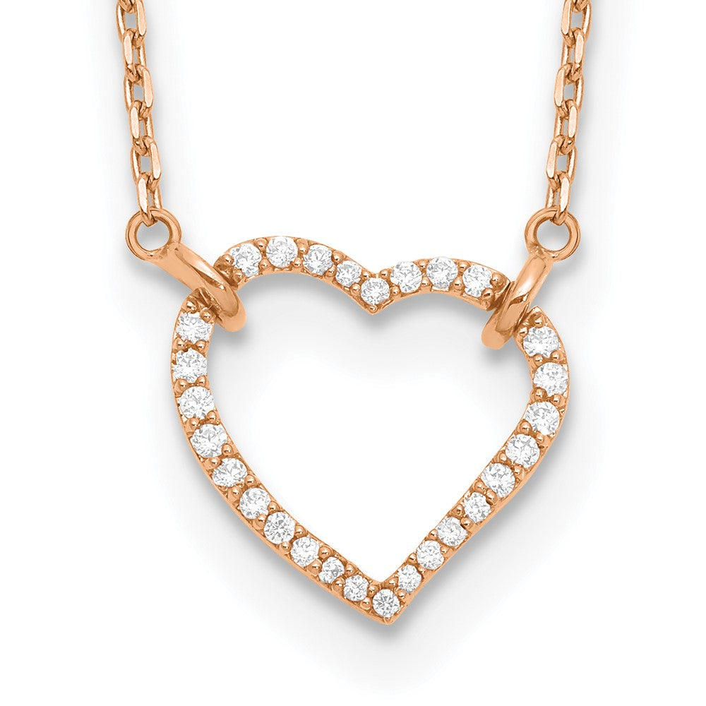 14k Rose Gold Polished 1/5 carat Diamond Heart 18 inch Necklace (0.94 grams)