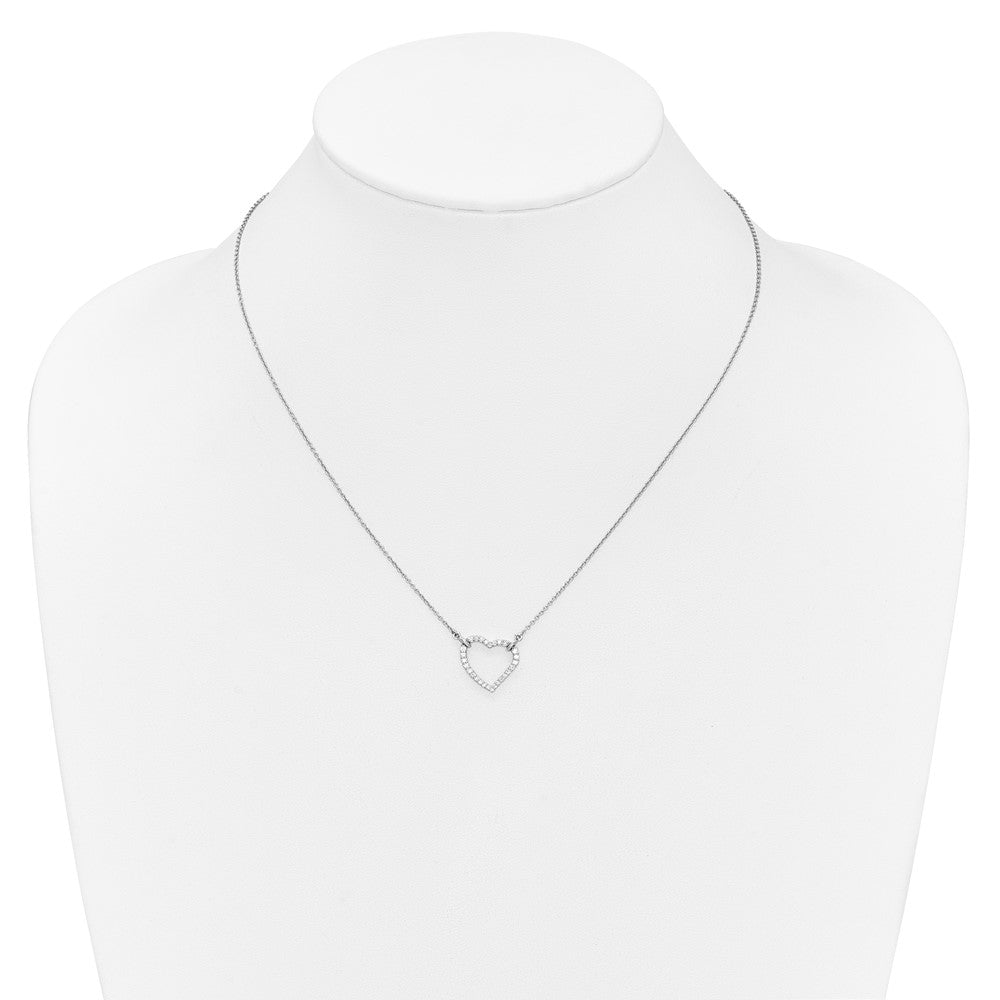 14k White Gold Polished 1/5 carat Diamond Heart 18 inch Necklace (2.57 grams)