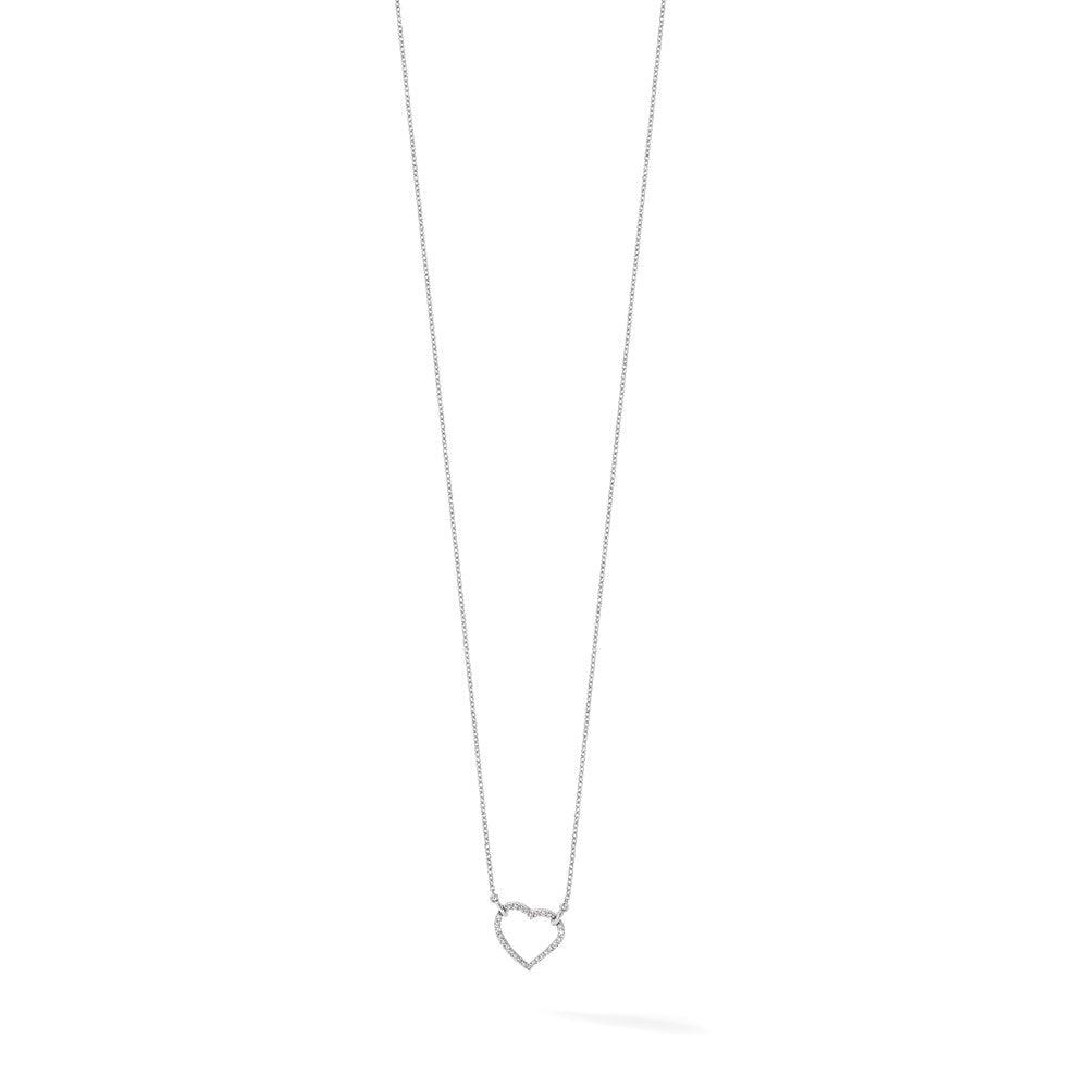 14k White Gold Polished 1/5 carat Diamond Heart 18 inch Necklace (2.57 grams)