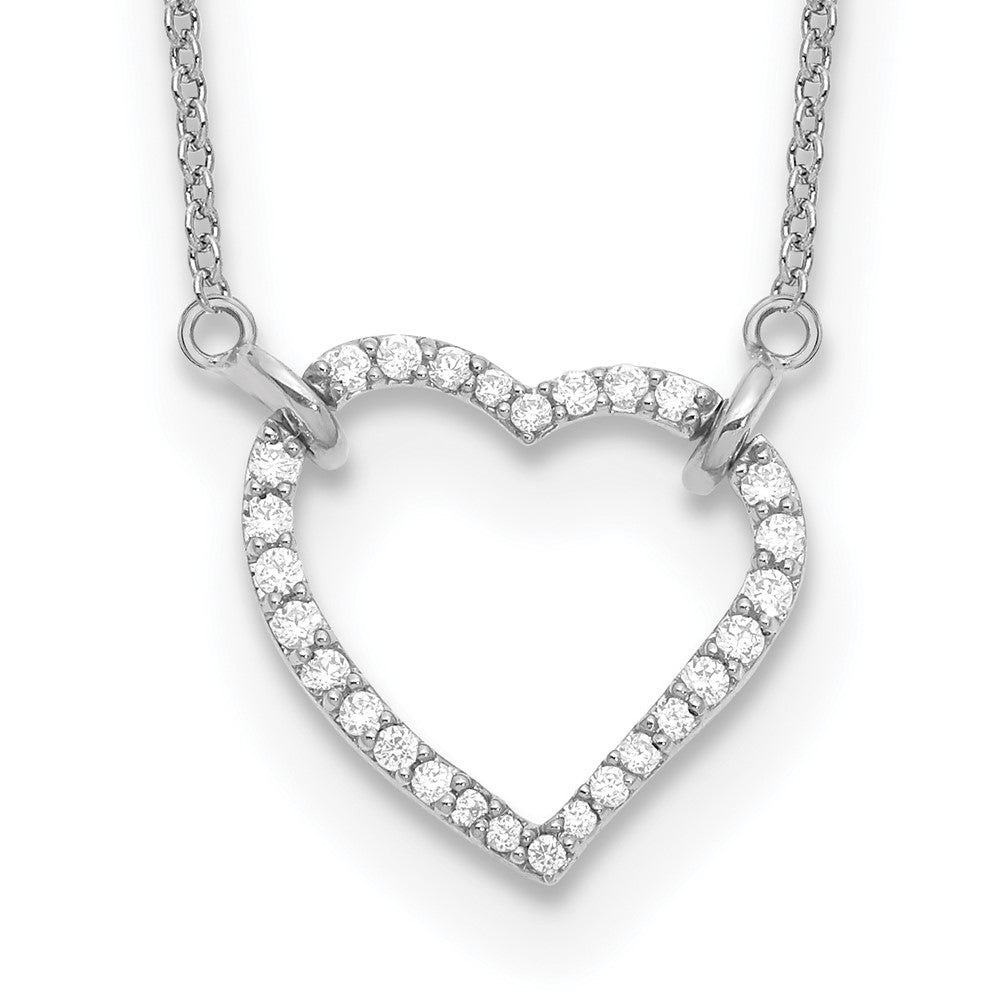 14k White Gold Polished 1/5 carat Diamond Heart 18 inch Necklace (2.57 grams)