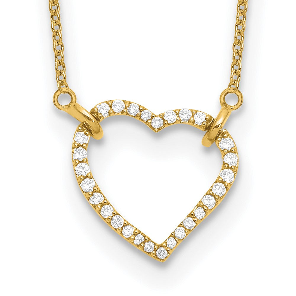 14k Polished 1/5 carat Diamond Heart 18 inch Necklace (2.59 grams)