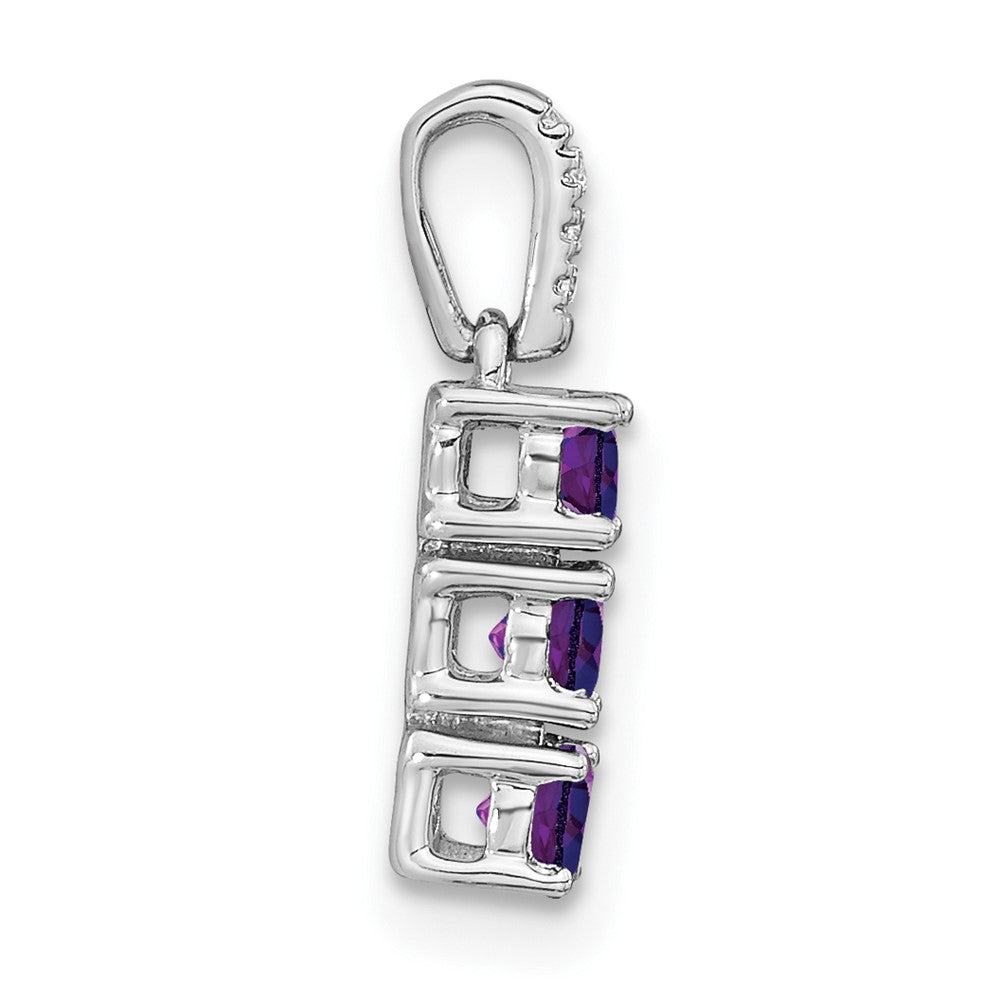 14k White Gold 3-stone Amethyst and Diamond Pendant (0.7 grams)