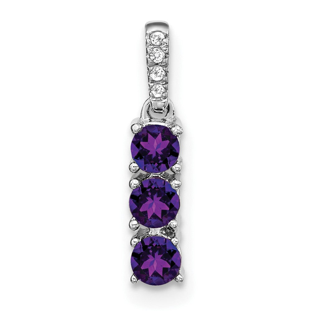 14k White Gold 3-stone Amethyst and Diamond Pendant (0.7 grams)