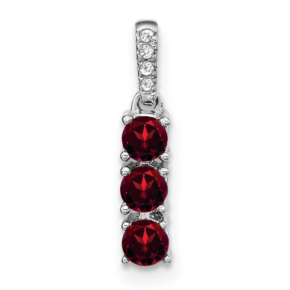 14k White Gold 3-stone Garnet and Diamond Pendant (0.7 grams)