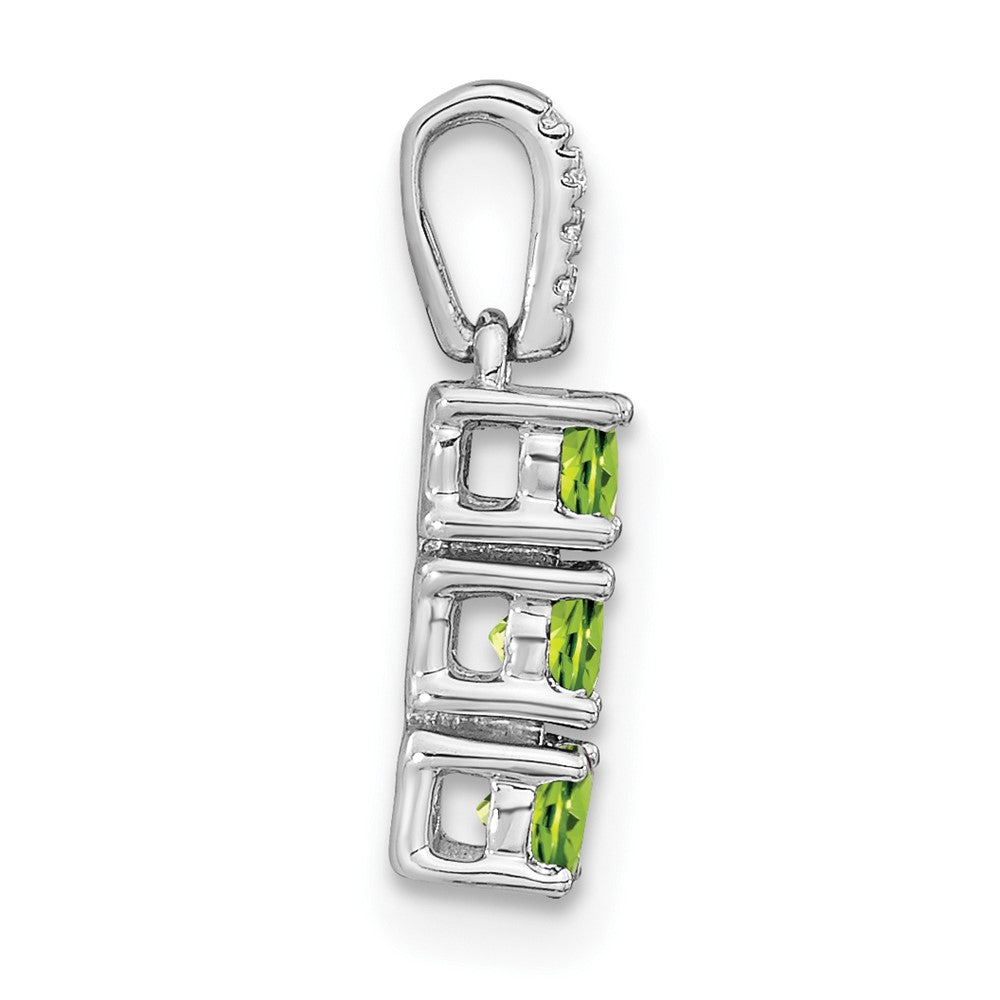 14k White Gold 3-stone Peridot and Diamond Pendant (0.7 grams)