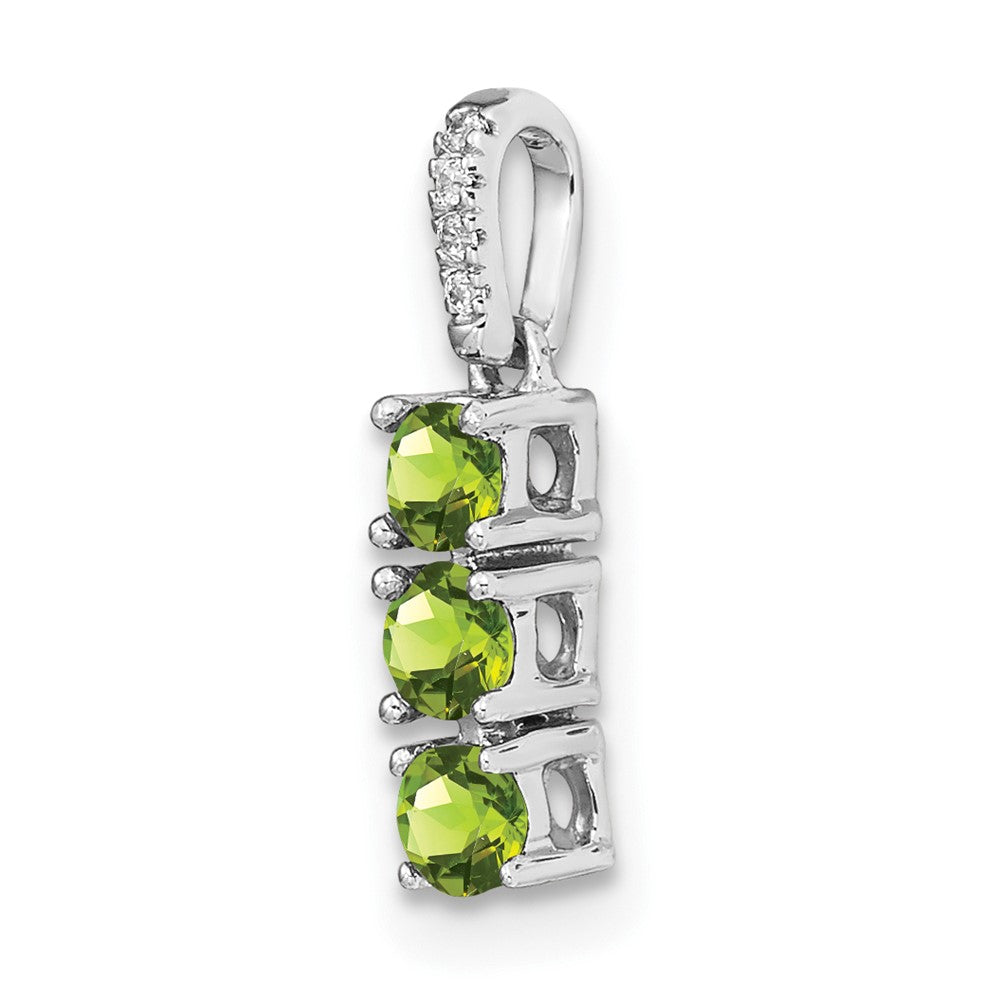 14k White Gold 3-stone Peridot and Diamond Pendant (0.7 grams)