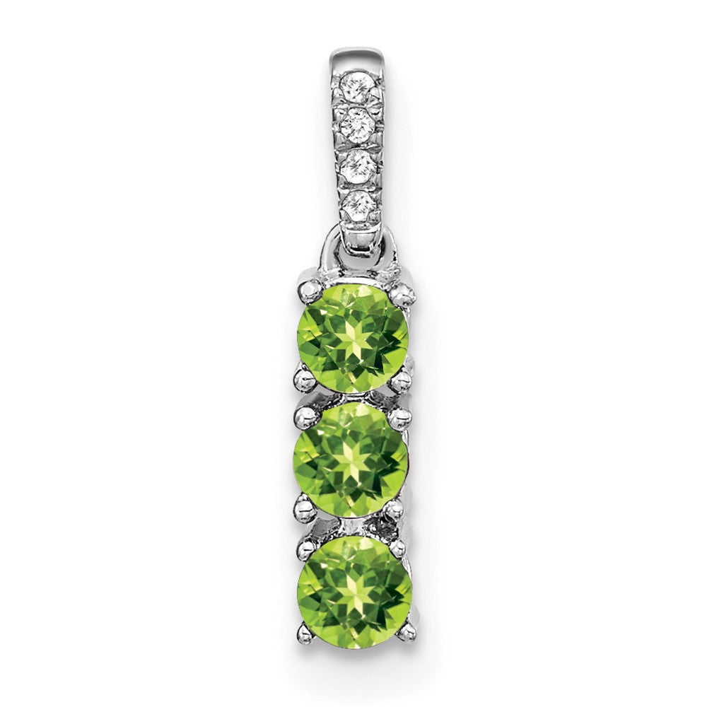 14k White Gold 3-stone Peridot and Diamond Pendant (0.7 grams)