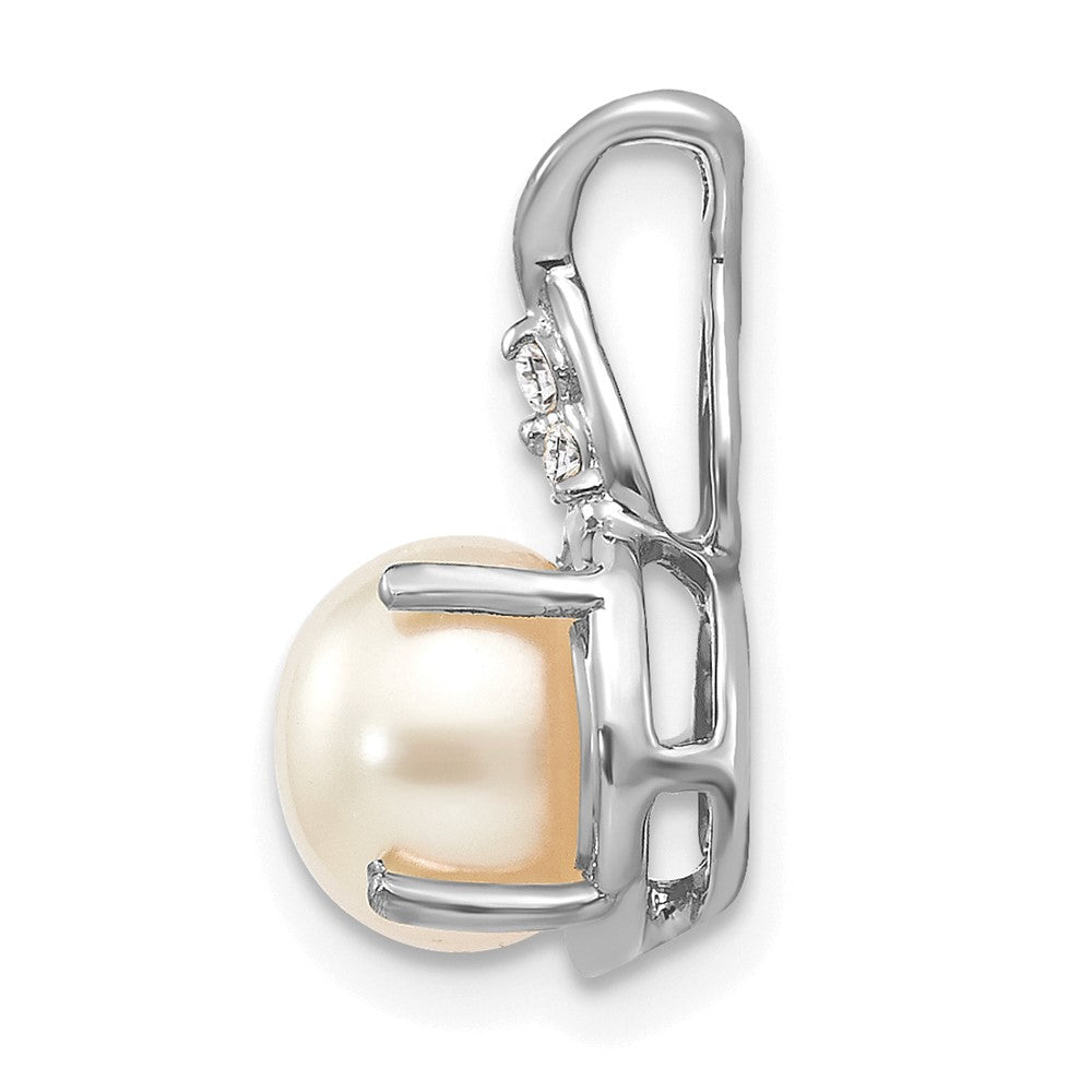 14K White Gold FWC Pearl and Diamond Pendant (1.02 grams)