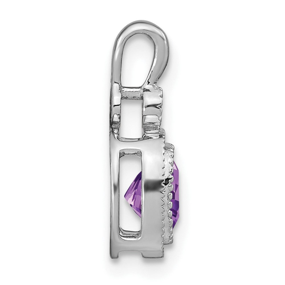 14k White Gold Cushion Amethyst and Diamond Pendant (1.3 grams)