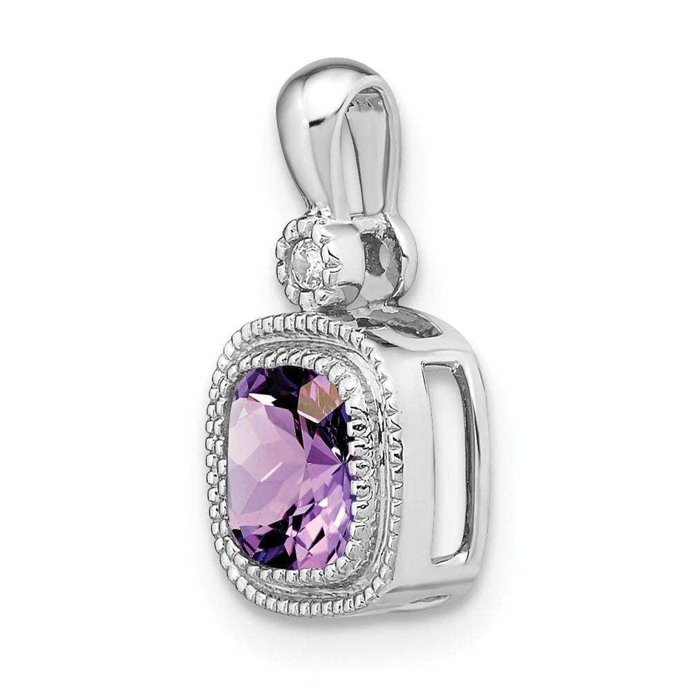 14k White Gold Cushion Amethyst and Diamond Pendant (1.3 grams)