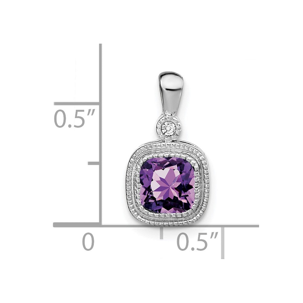 14k White Gold Cushion Amethyst and Diamond Pendant (1.3 grams)