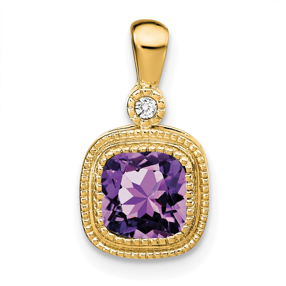 14k Cushion Amethyst and Diamond Pendant (1.3 grams)