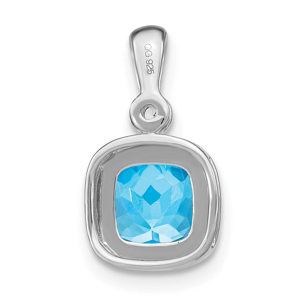 14k White Gold Cushion Blue Topaz and Diamond Pendant (1.3 grams)