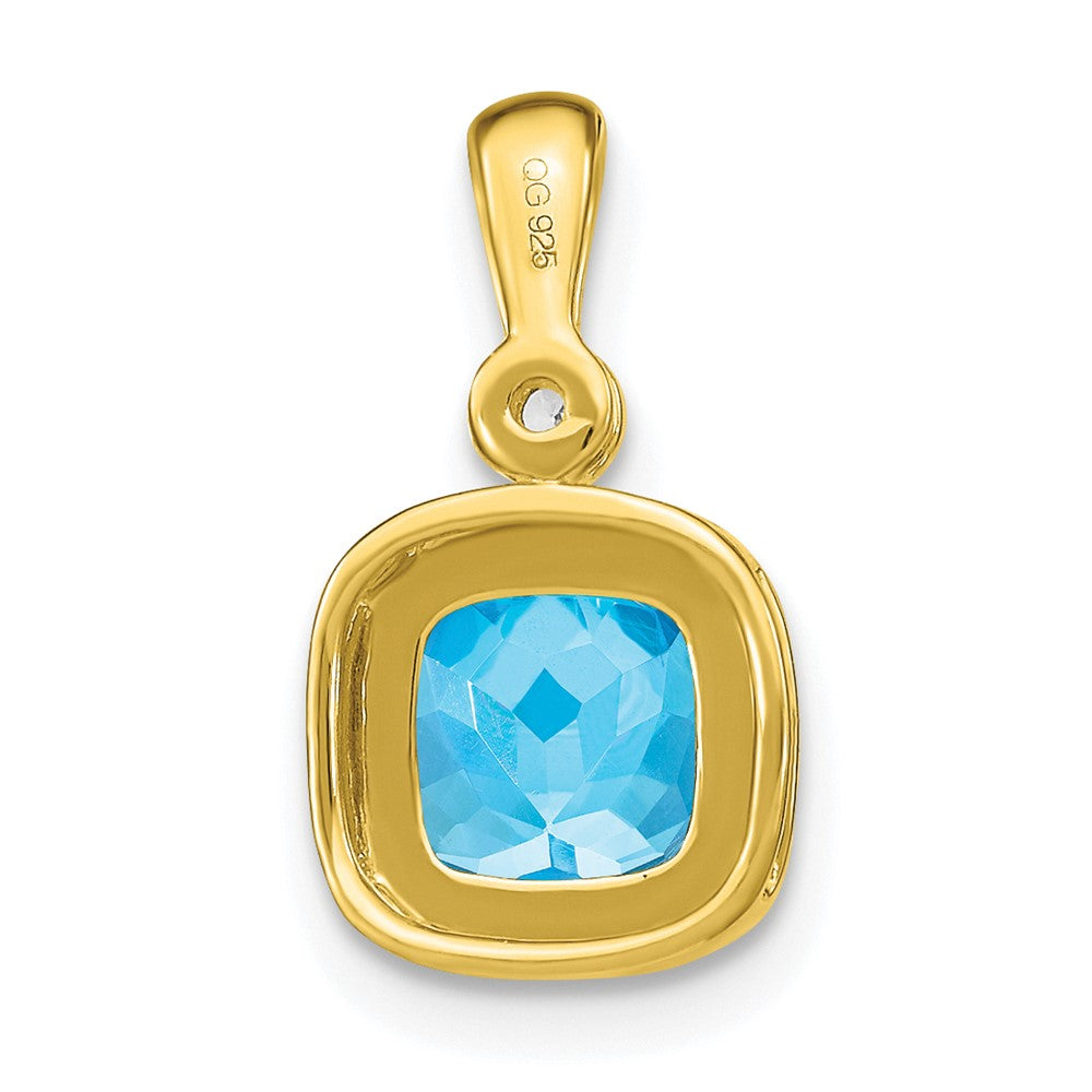 14k Cushion Blue Topaz and Diamond Pendant (1.3 grams)