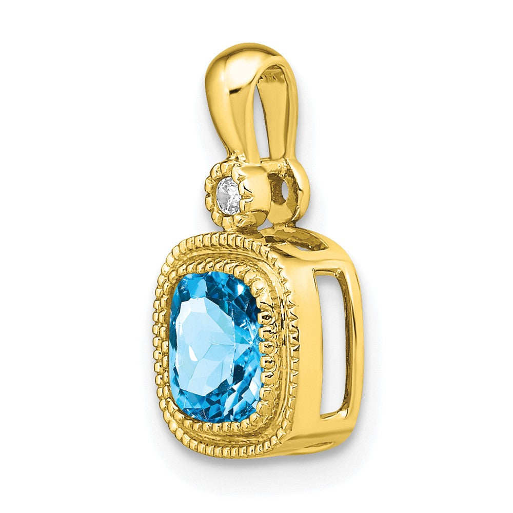 14k Cushion Blue Topaz and Diamond Pendant (1.3 grams)