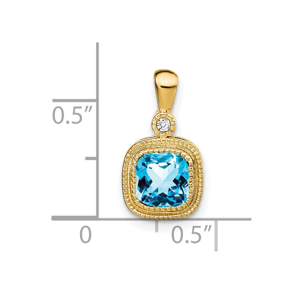 14k Cushion Blue Topaz and Diamond Pendant (1.3 grams)