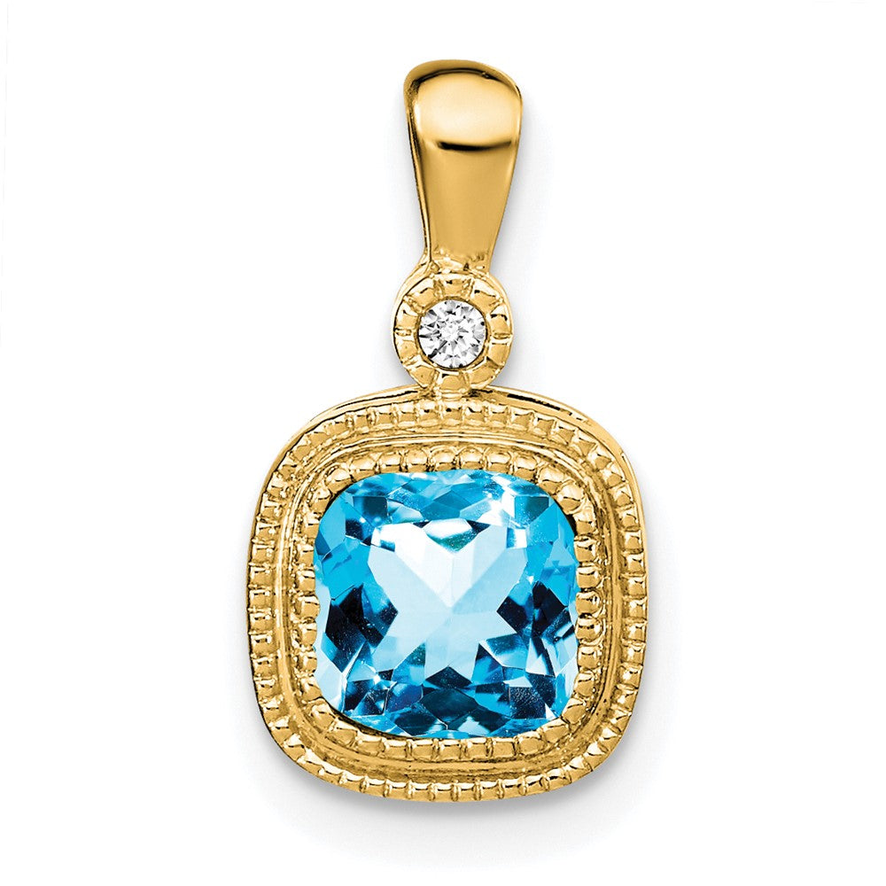 14k Cushion Blue Topaz and Diamond Pendant (1.3 grams)