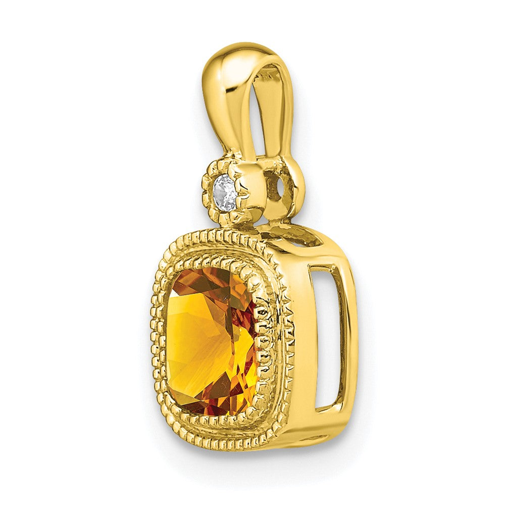 14k Cushion Citrine and Diamond Pendant (1.3 grams)