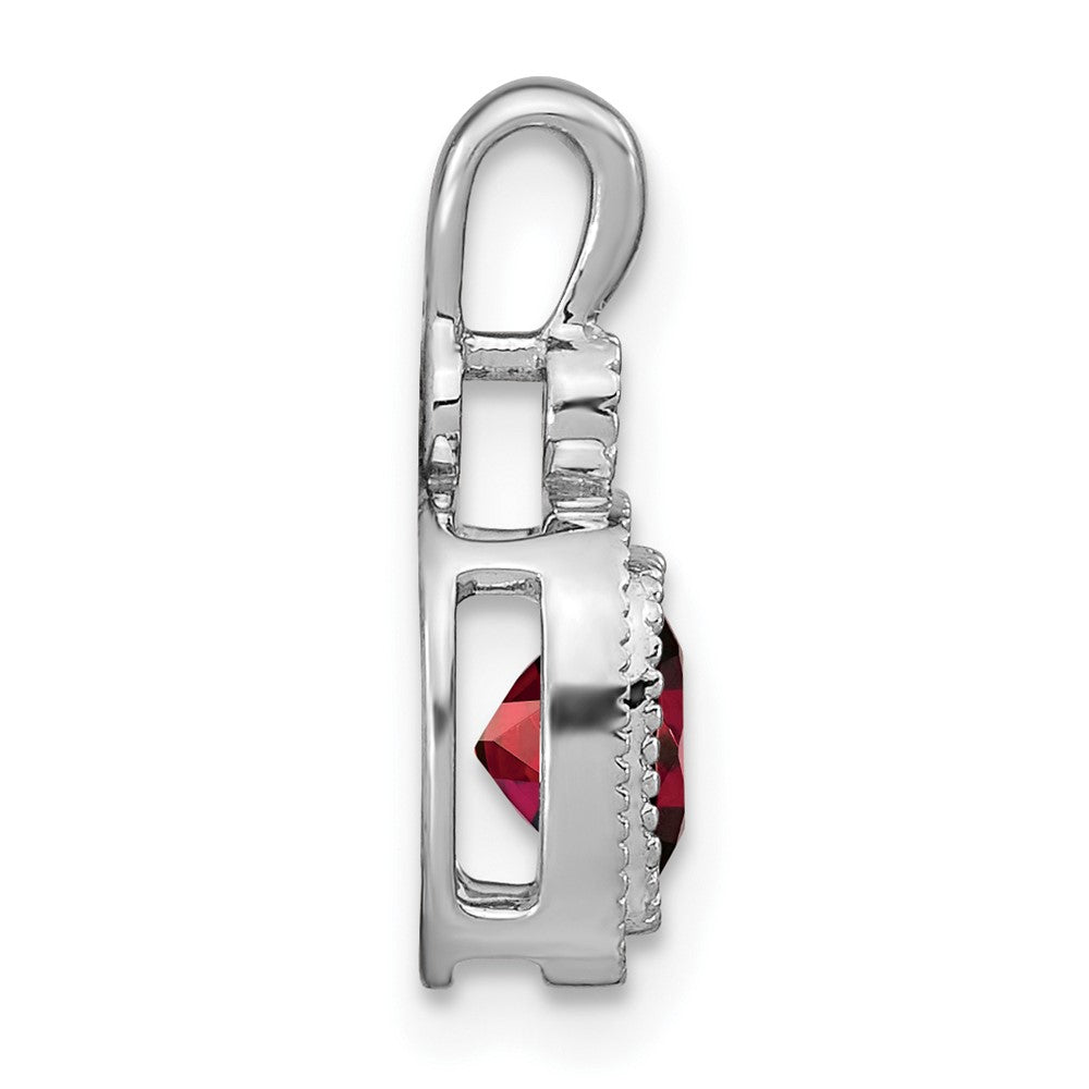 14k White Gold Cushion Garnet and Diamond Pendant (1.3 grams)