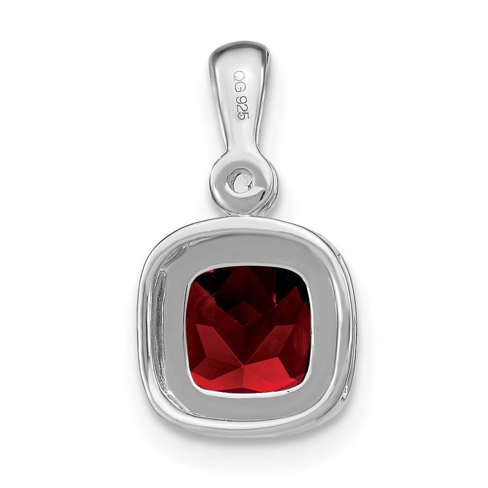 14k White Gold Cushion Garnet and Diamond Pendant (1.3 grams)