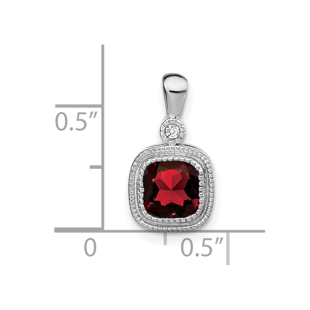 14k White Gold Cushion Garnet and Diamond Pendant (1.3 grams)