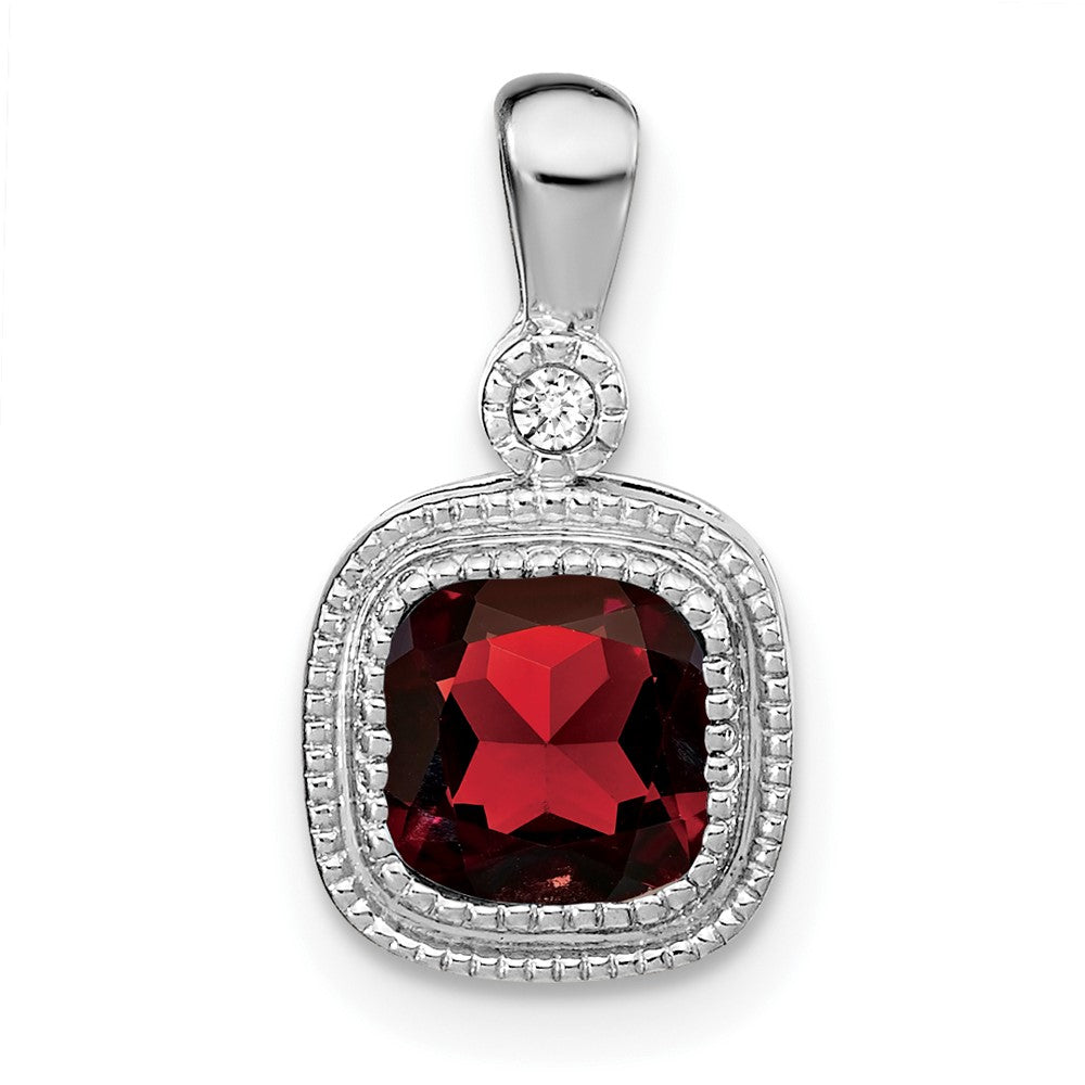 14k White Gold Cushion Garnet and Diamond Pendant (1.3 grams)