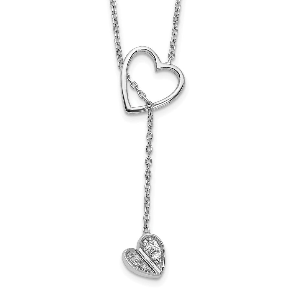 14k White Gold 1/15 carat Diamond Heart with Dangle 18 inch Lariat Necklace (2.85 grams)