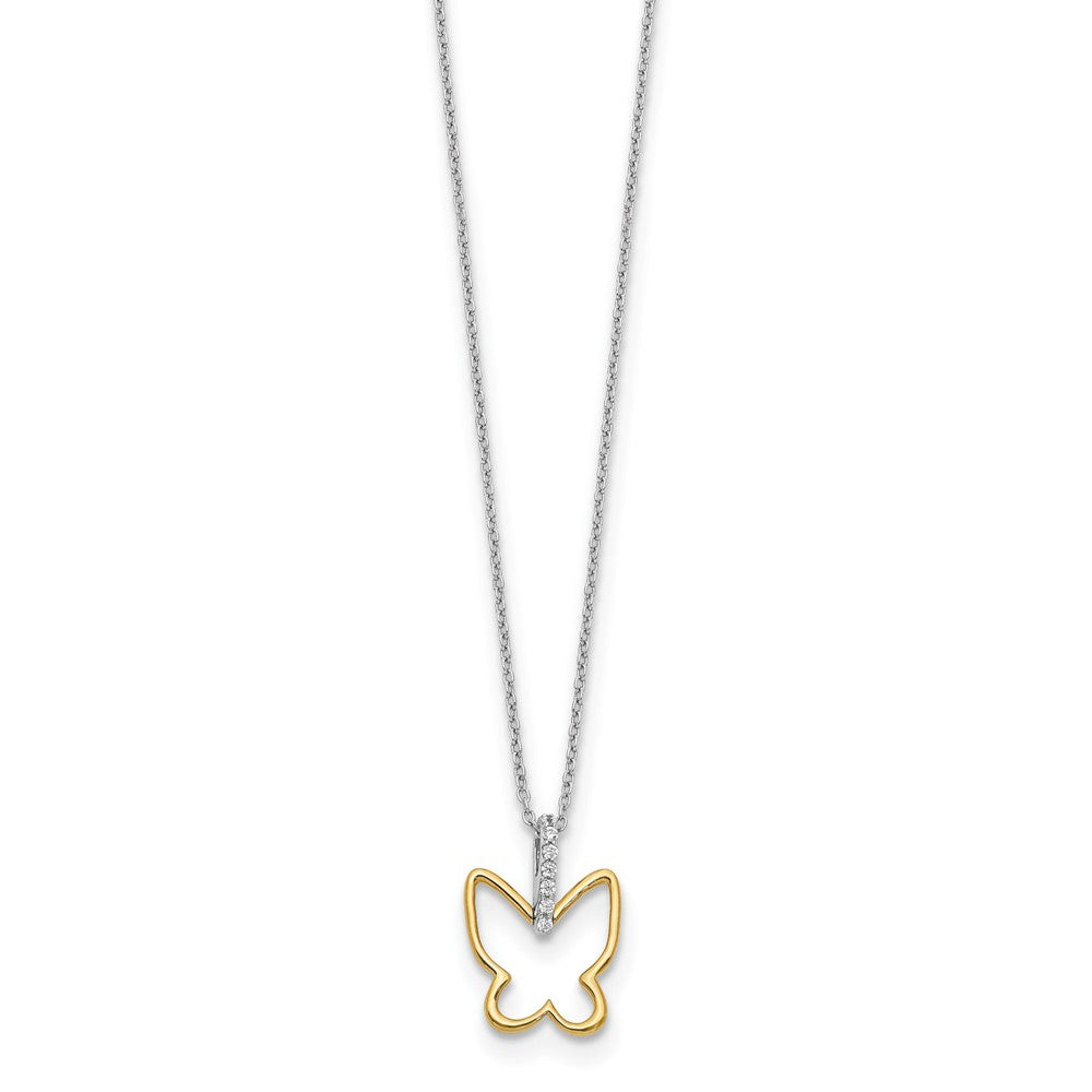 14k Two-tone 1/10 carat Diamond Butterfly 18 inch Necklace (1 grams)