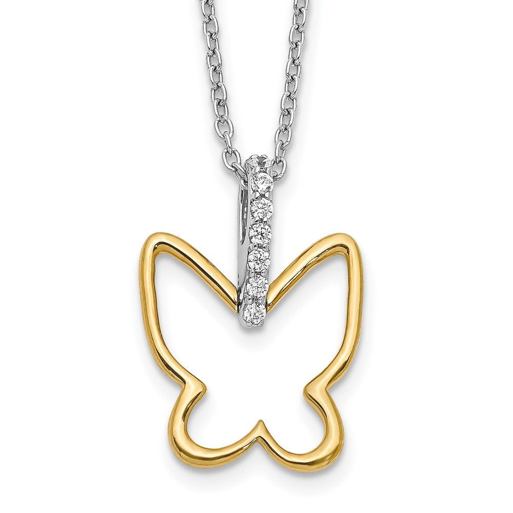14k Two-tone 1/10 carat Diamond Butterfly 18 inch Necklace (1 grams)