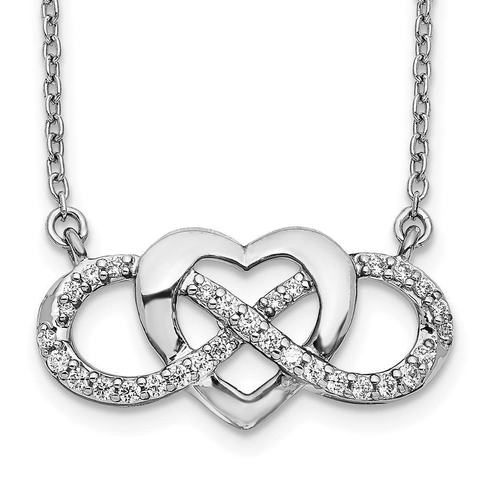 14k White Gold Polished 1/5 carat Diamond Infinity with Heart 18 inch Necklace (2.95 grams)