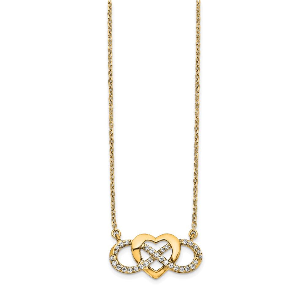 14k Polished 1/5 carat Diamond Infinity with Heart 18 inch Necklace (2.95 grams)