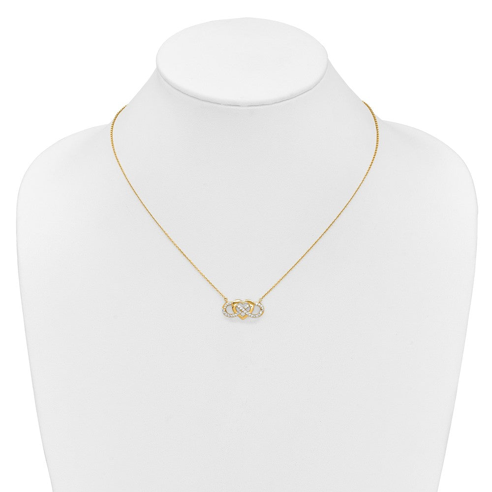 14k Polished 1/5 carat Diamond Infinity with Heart 18 inch Necklace (2.95 grams)