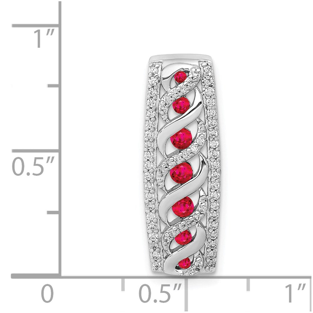 14k White Gold Diamond and .26 Ruby Fancy Chain Slide (2 grams)