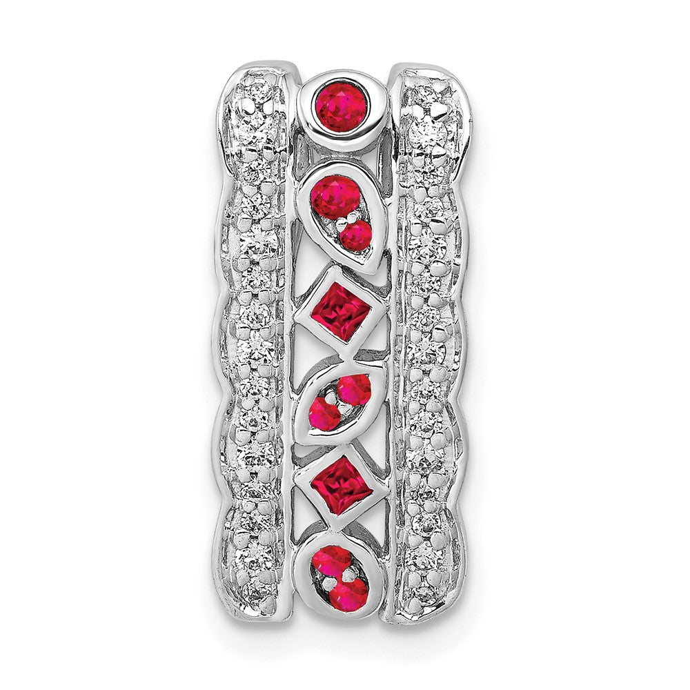 14k White Gold Diamond and .17 Ruby Fancy Chain Slide (1.8 grams)
