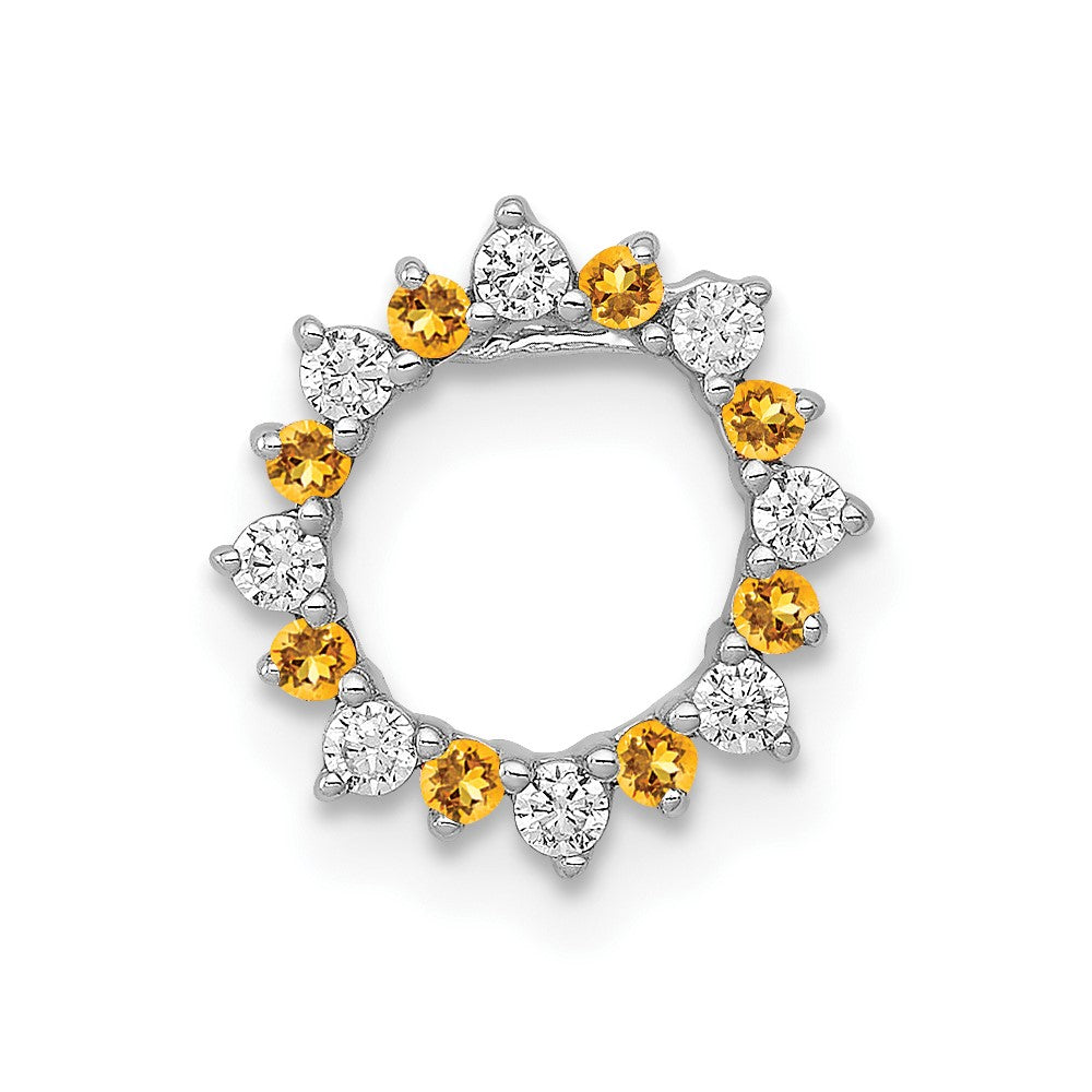 14k White Gold Diamond and .08 Citrine Fancy Circle Chain Slide (0.7 grams)